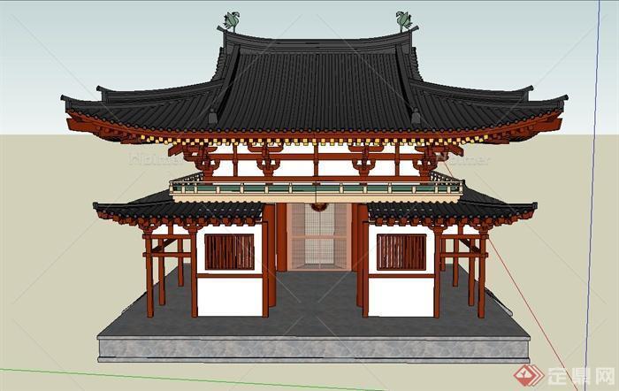 古典中式单层双檐寺庙建筑SU模型设计详解