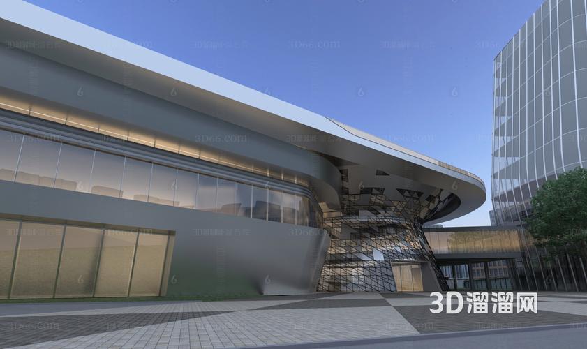 黄昏下的现代卫星生产基地 3D建筑模型设计与未来航天美学